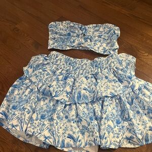 SHEIN Blue and White Strapless Dress